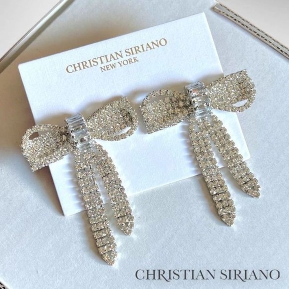 Christina Siriano Silver Bow Shaped CZ Earrings
